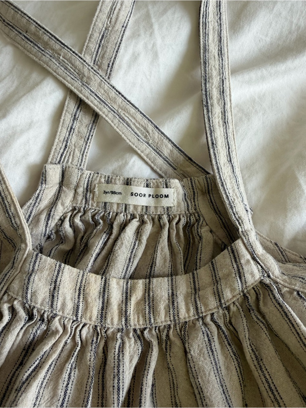 SOOR PLOOM Eloise Linen and Cotton Striped Suspender Dress | Ecru - Picture 10 of 13